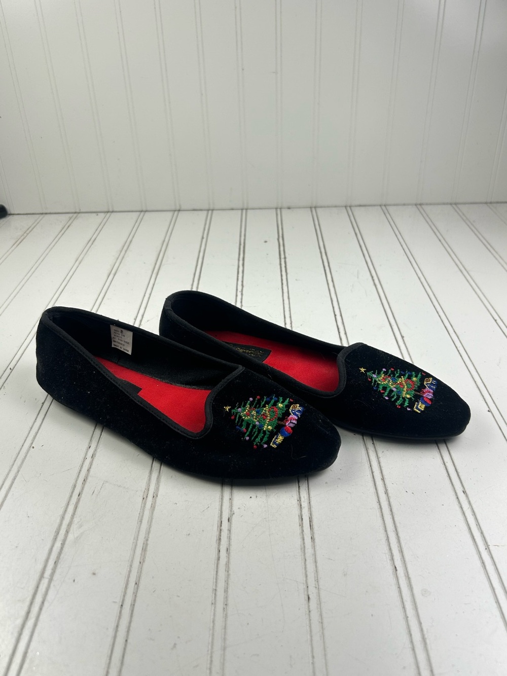 Holiday Editions Vintage Embellished Black Velvet Christmas Flats Women’s Size 8 - Picture 4 of 9